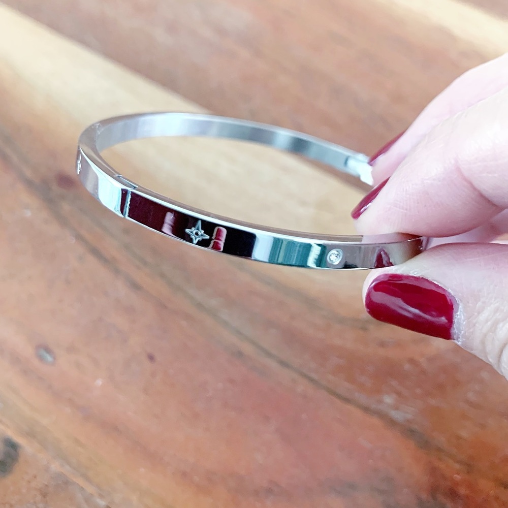 Stainless Steel Crystal Bangle - Silver NEW - Picture 3 of 10